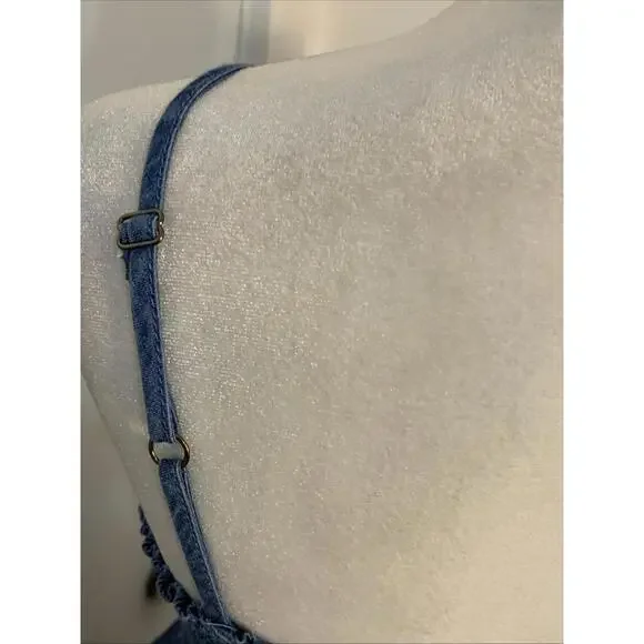 Japna Chambray Smocked Blue Sundress Midi Prairie Ruffle Hem Cottage Small Excel - Picture 7 of 13